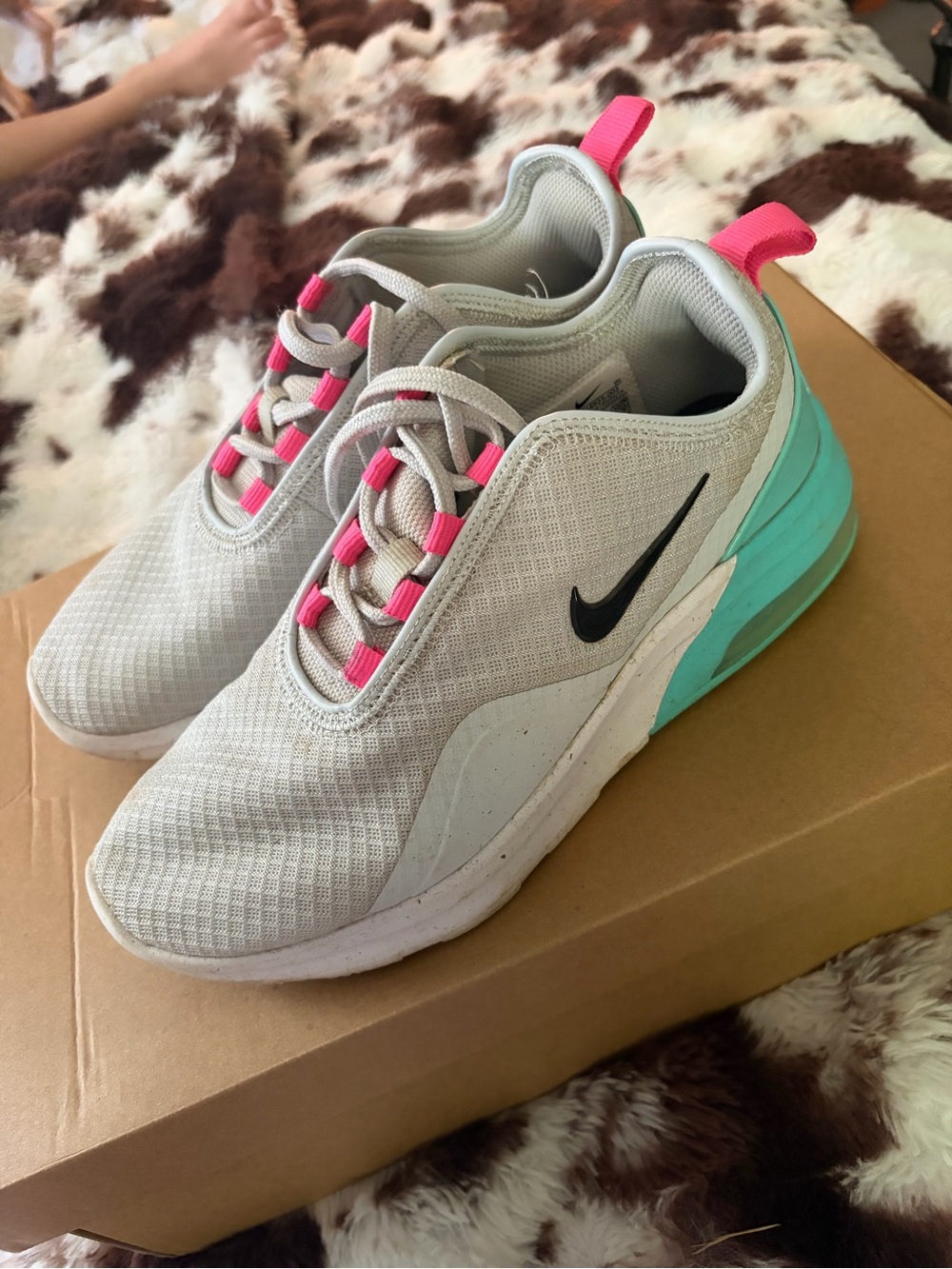 Nike Women’s Athletic Sneakers in Light Gray with Pink & Teal Accents